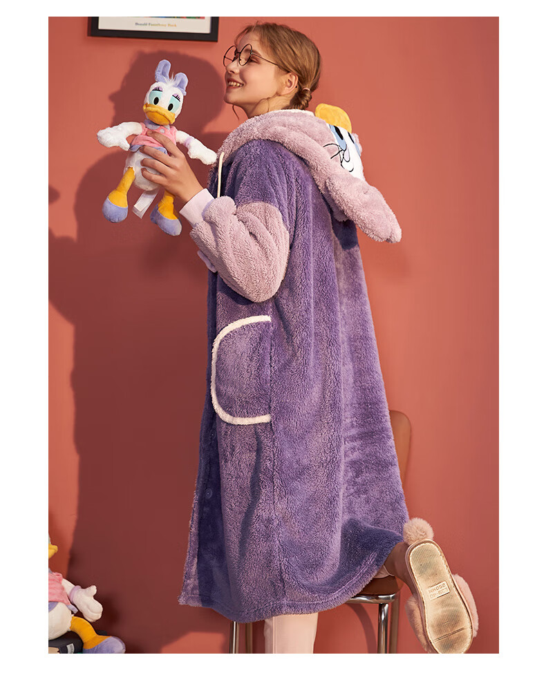 舒棉绒阪织屋睡衣秋冬新品迪士尼联名系列黛西可爱女士睡袍家居服紫色