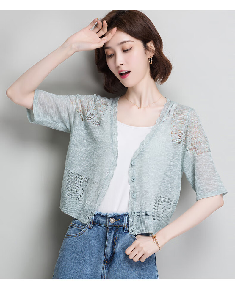 开衫针织衫女短款镂空薄款外套夏坎肩空调衫小外搭外披纱衣夏季小披肩