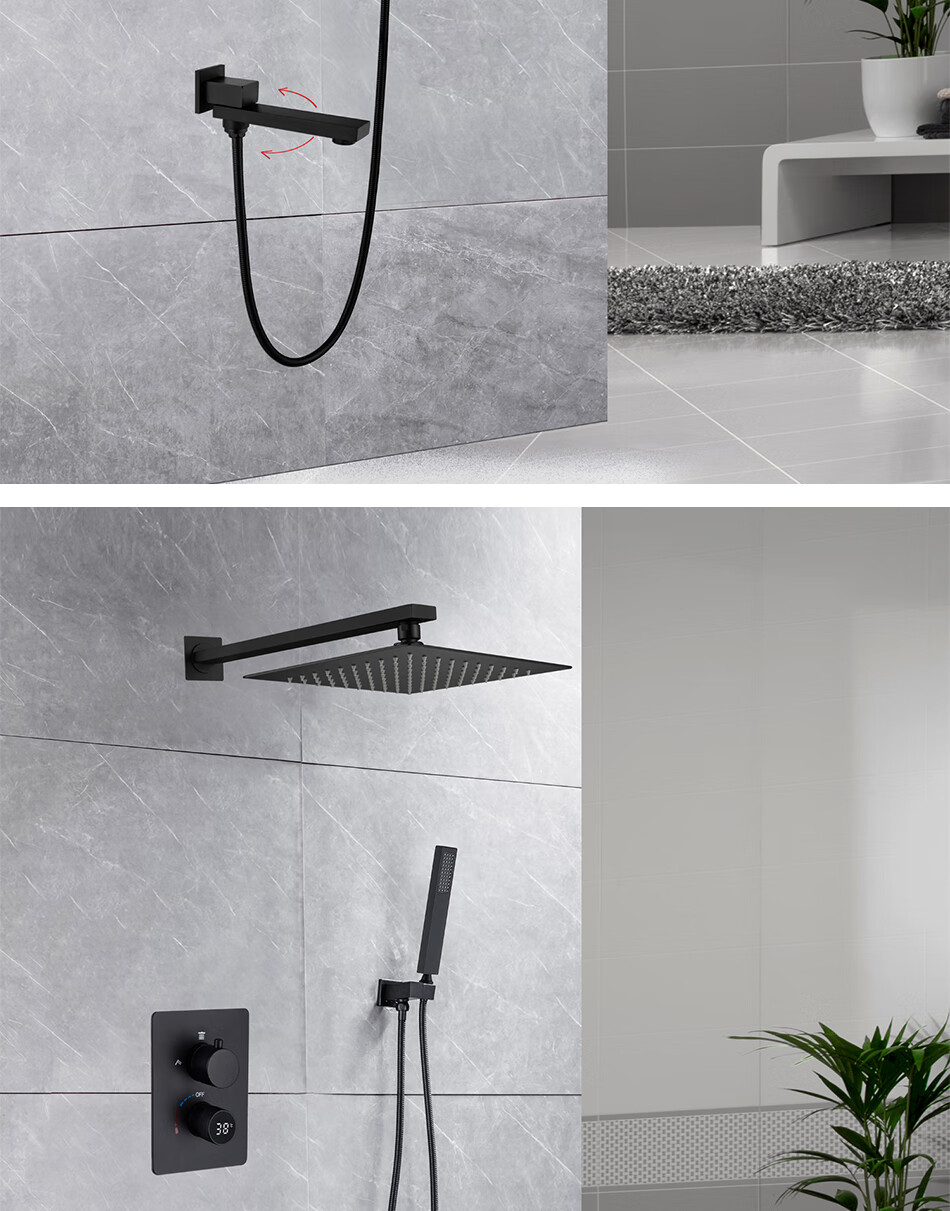 汉斯格雅(hansgrohe) 汉斯格雅 德国枪灰色热熔暗装数显全铜冷热入墙