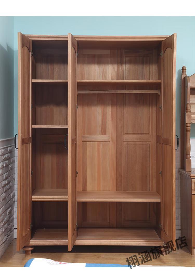 品质保证胡桃木衣柜木蜡油衣柜实木美式成人2三四门柜子衣橱原木大