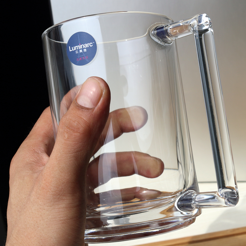 乐美雅玻璃杯家用泡茶杯钢化水杯耐热微波牛奶杯带把手早餐喝水杯子