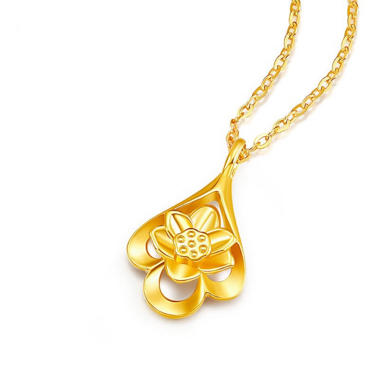 足金999水滴莲花吊坠5d硬金无氢女款莲花项链花开富贵送女友 黄金 20*