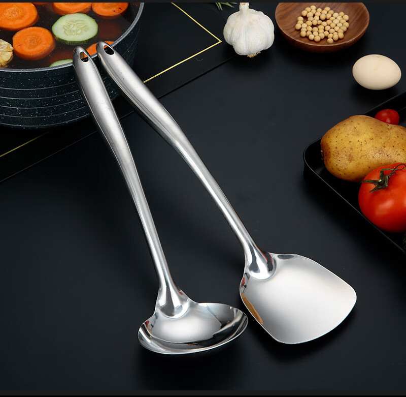 锅铲不锈钢厨具套装炒菜铲勺加厚汤勺厨房用具厨师勺大漏勺 双线14分