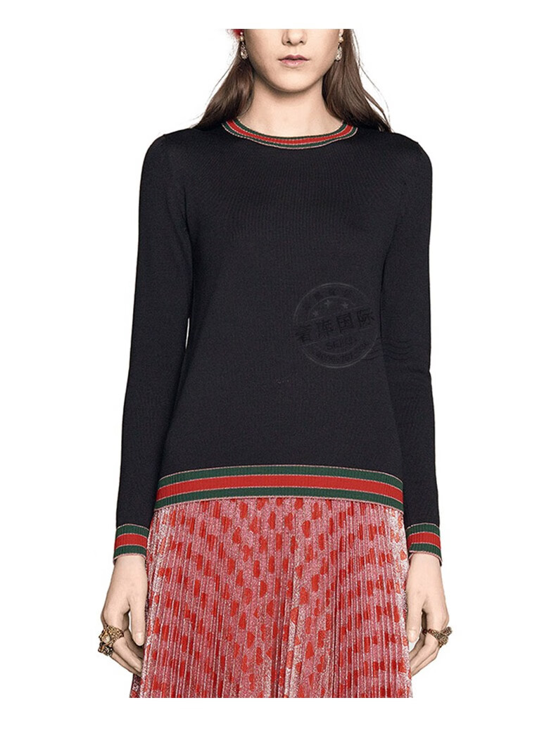 古驰(gucci)女式针织衫条纹圆领长袖羊毛衫 黑色411609 x5793 4098 m