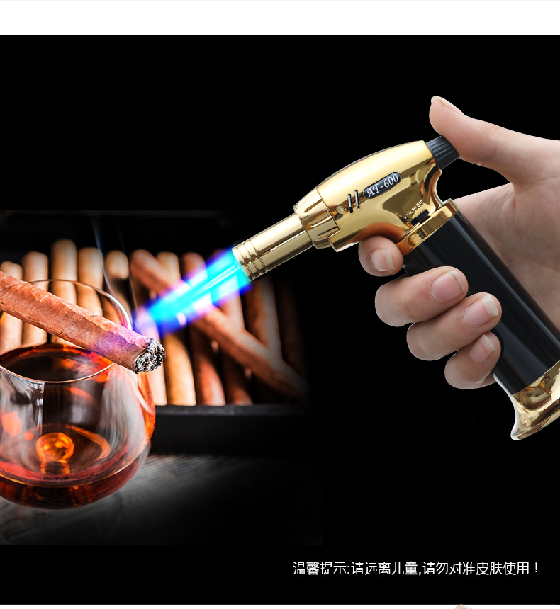 喷火枪耐高温焊枪雪茄专用直冲户外烧烤防风充气打火机男 400黑色
