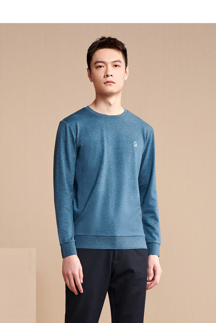 hla海澜之家前胸绣标长袖t恤2020秋季新品圆领休闲套头衫男hntad3q026