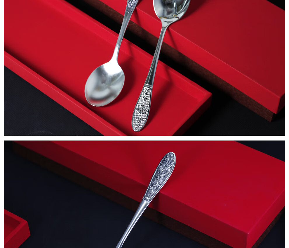 永华禧宝足银999银勺子龙形浮雕做旧勺福字勺凤凰银勺宝宝勺自用送礼