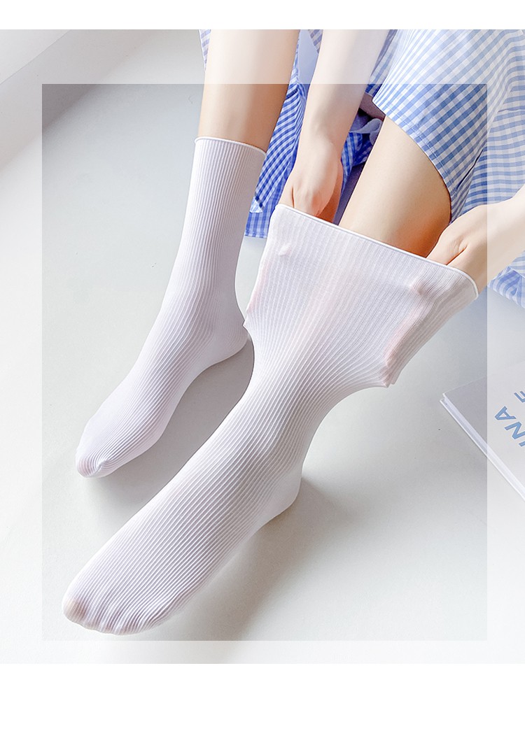 冰冰袜日系堆堆袜女夏季薄款冰冰袜子夏中筒透气冰丝甜酷软妹白色丝袜