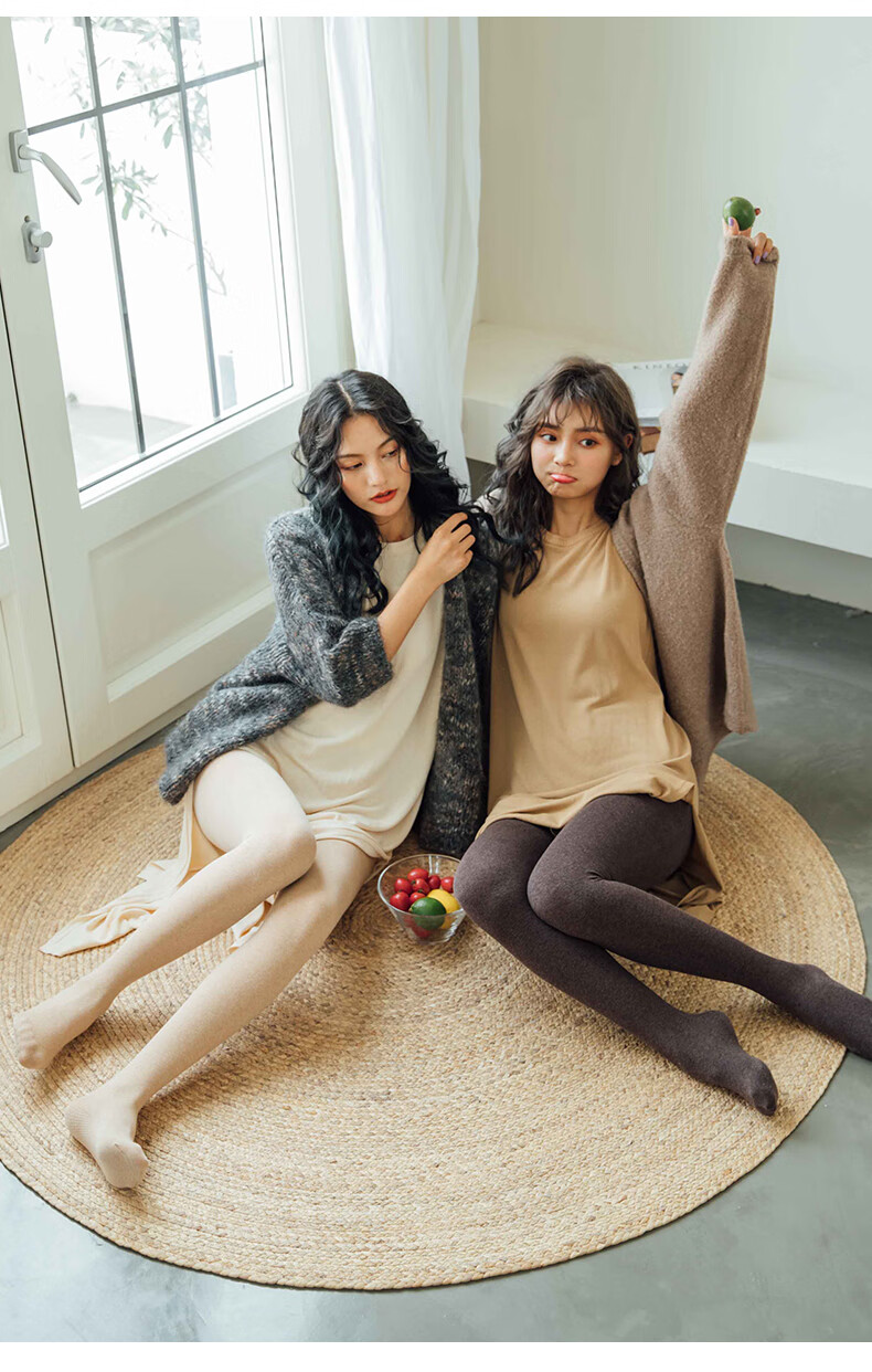 顶呱呱竖条纹针织羊毛连裤袜日系女秋冬冬羊绒打底裤外穿加薄绒中厚