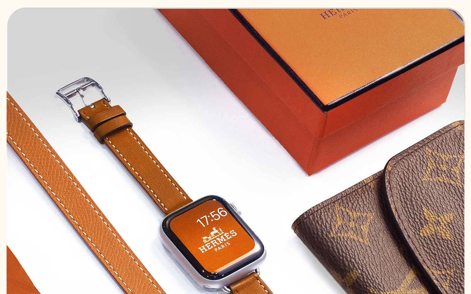 宣人 适用apple watch苹果表带爱马仕款手表细双圈真皮iwatch7/se/6/5