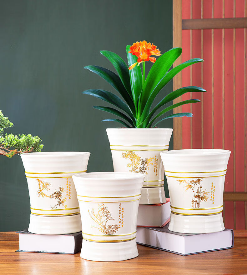花盆新年上新陶瓷花盆特大中号新中式办公室内君子兰发财树绿萝盆批发