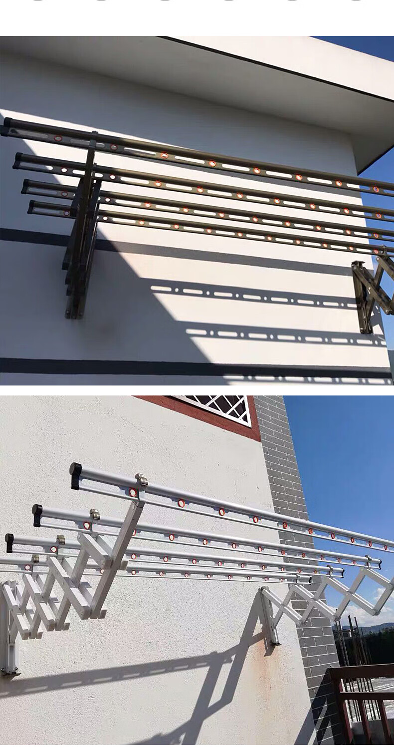 伸缩晾衣架阳台外杆户室伸晾衣杆推拉折叠家用窗晒衣架神器银白24m四