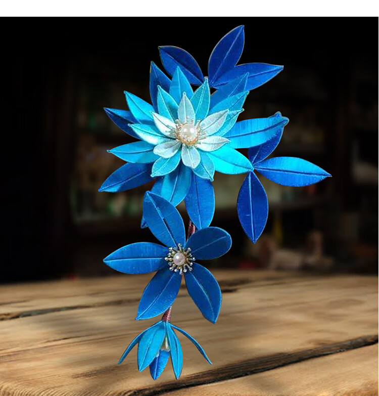 缠花卡纸切片纸模发簪diy材料包古风汉服发饰品手工自制纸片图样 蓝色