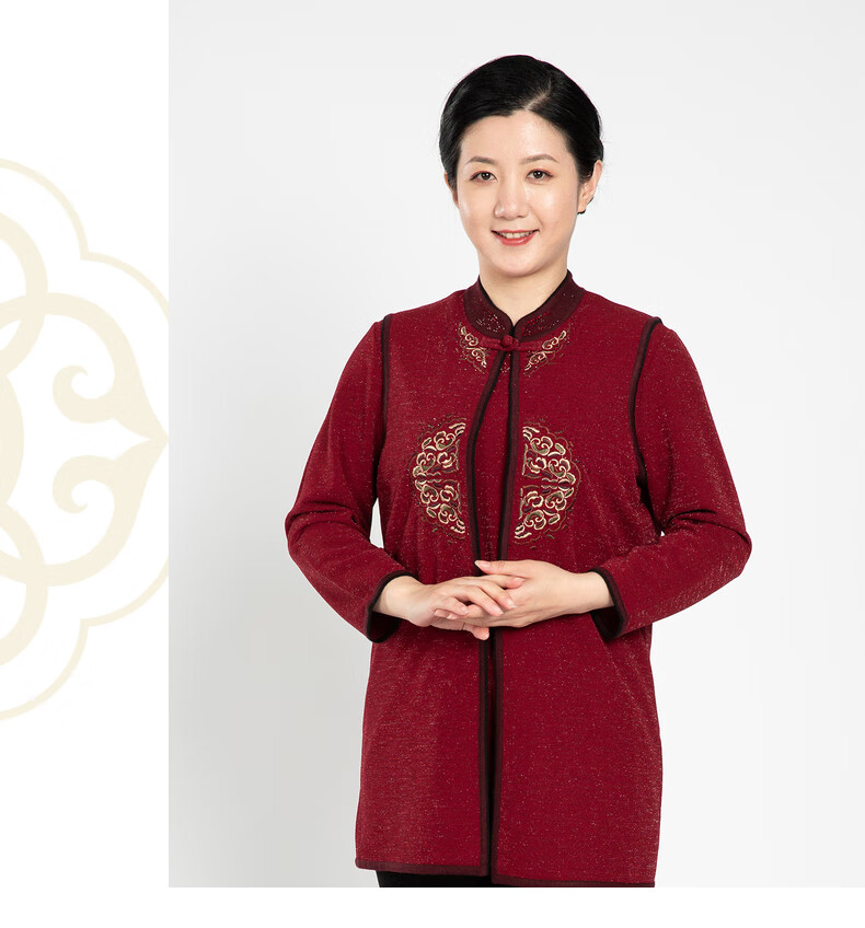 老美华【百年老字号】春秋中老年女装衬衫长袖套头舒适妈妈装 酒红