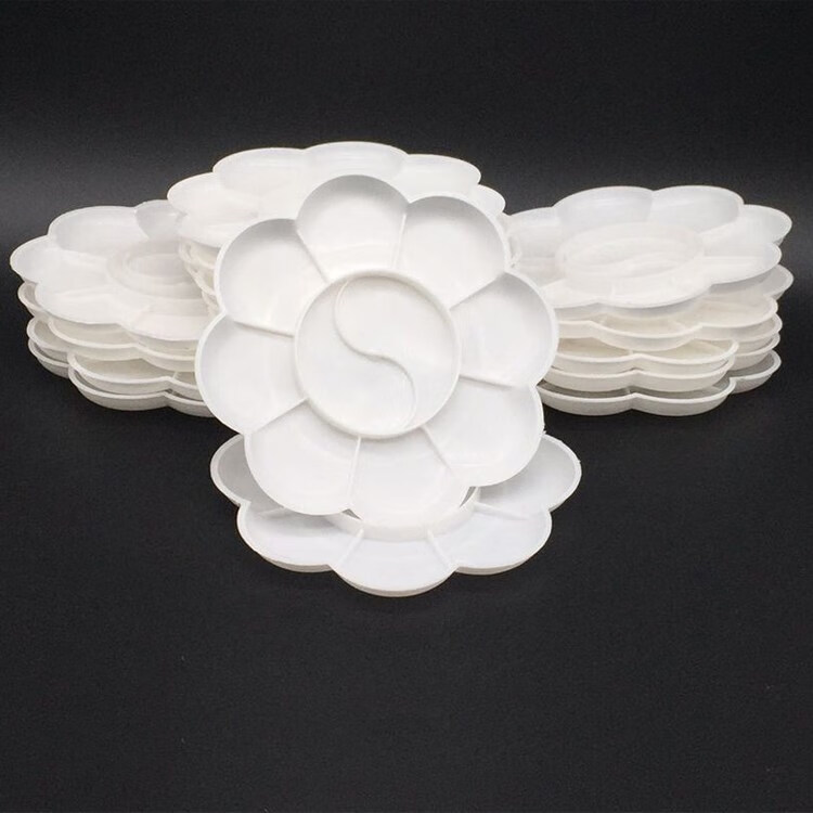 梅花型调色碟 迷你款8cm调板水粉水彩画调色盒丙烯颜料调色盘 双盖