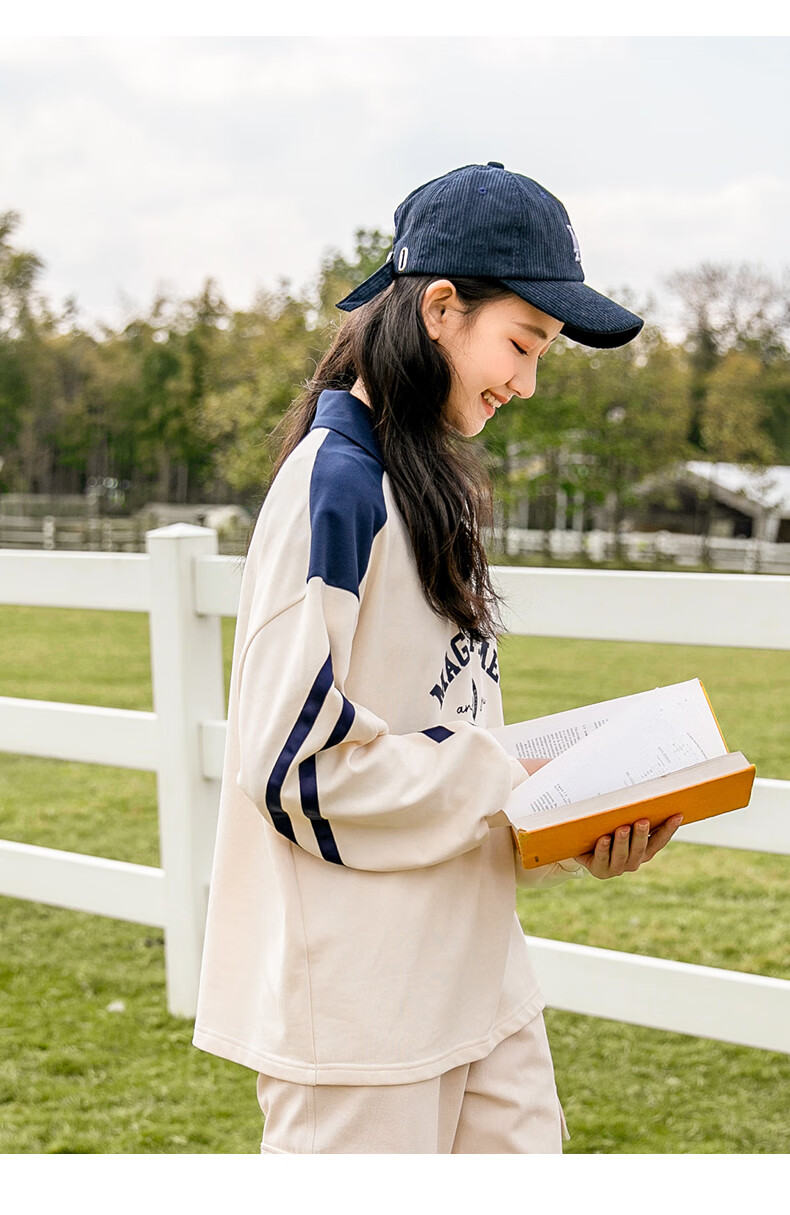 紫洛妮初中生卫衣女学生长袖少女春秋装新款宽松高中2022年学院风米色