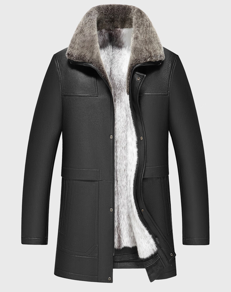 澳鲨迪新款头层鹿皮真皮皮衣男士进口整貂十字貂貂皮内胆中长款皮毛
