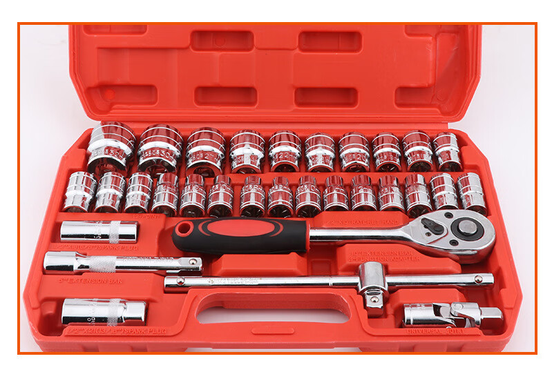 中性蓝带镜面32件套筒扳手37件1/2系列汽修组套工具六角梅花配套 中性