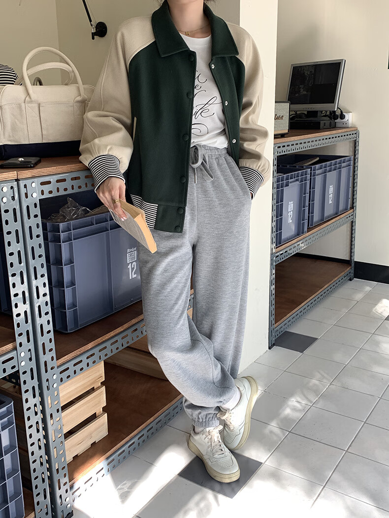 拉夏贝尔la棒球服外套女 撞色字母绣花棒球服女2022冬韩版宽松休闲