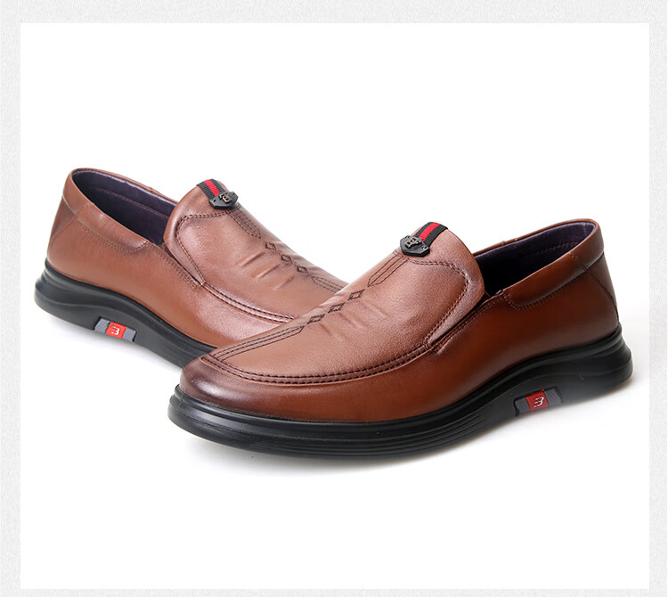 邦赛2022年春夏新款男士休闲皮鞋真皮软底中老年一脚蹬懒人鞋男鞋