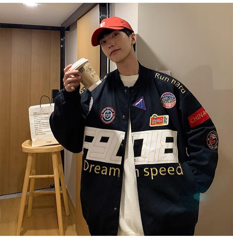 酷派罗设计感棒球服男春秋大码宽松炸街痞帅刺绣外套国潮飞行员夹克