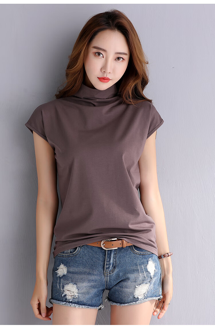 路林狼半高领短袖t恤女打底衫薄款2020新款时尚韩版宽松半袖小衫上衣