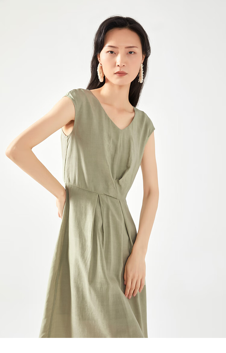 艾莱依2020年春夏新款修身显瘦中长裙v领无袖连衣裙女6019aa28140