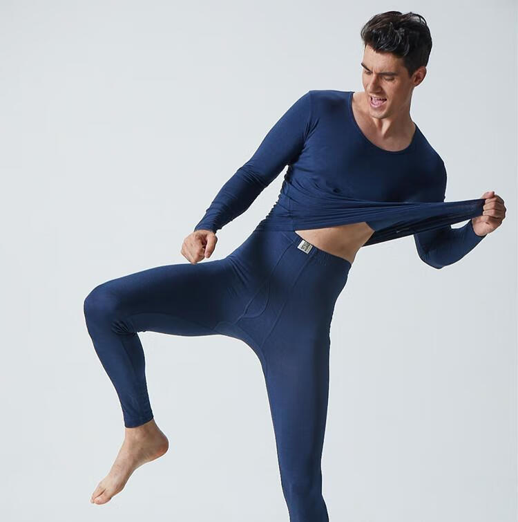 格凯男士超薄内衣3d一秒即热日本纤维秋衣秋裤82116星光黑l