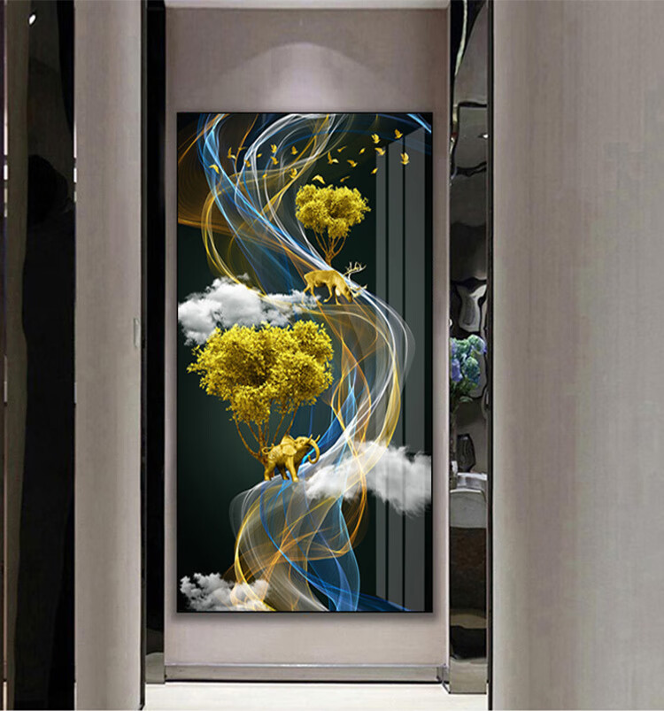 简约玄关装饰画走廊尽头竖版壁画单幅大气创意抽象晶瓷画客厅时尚挂画