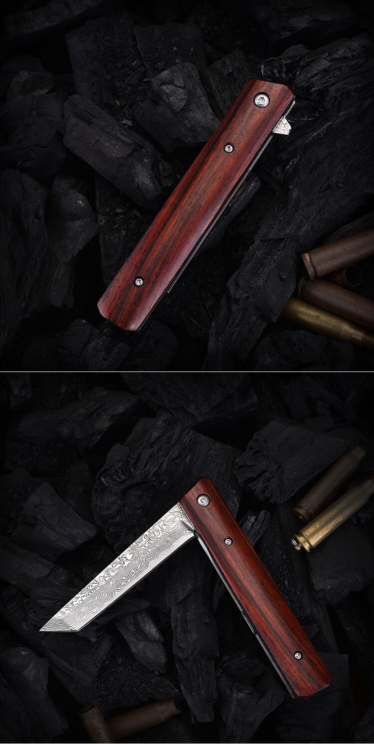 煌利 户外刀具大马士革钢刀镜面vg10礼品小刀子防身折叠刀军刀高硬度