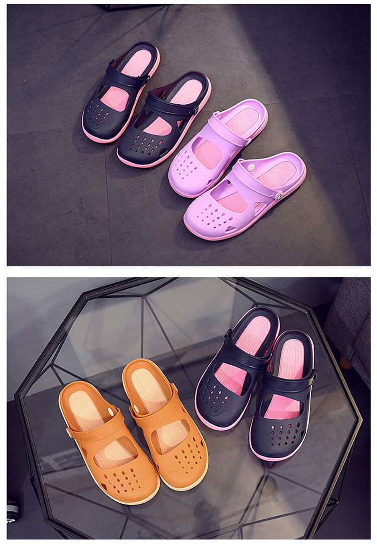 越南乳胶凉鞋女韩版平底洞洞鞋旅游软胶鞋防滑不磨脚广场舞鞋粉红色36