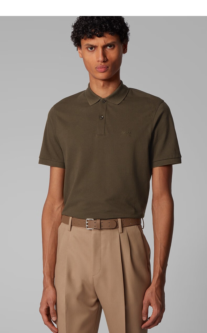 hugo boss雨果博斯男士夏季纯棉休闲翻领商务短袖polo衫 450-浅蓝色