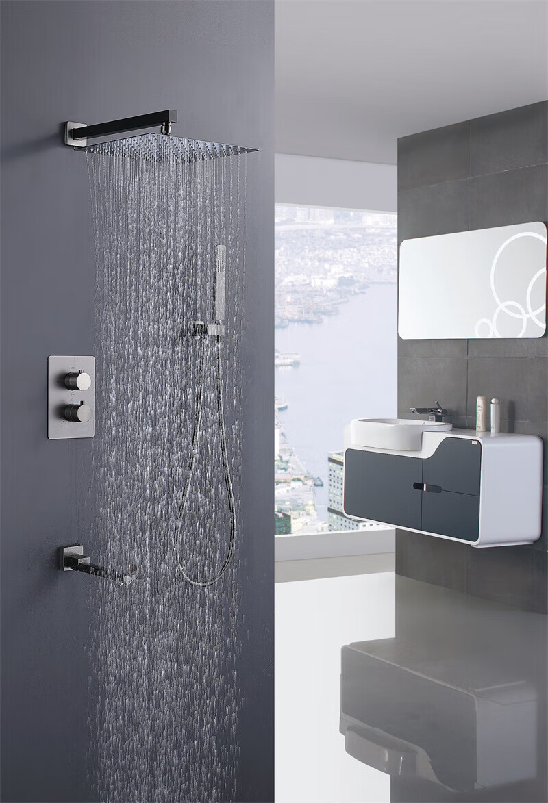 科勒(kohler)枪灰色智能恒温花洒套装全铜浴室淋浴房暗装入墙式隐藏