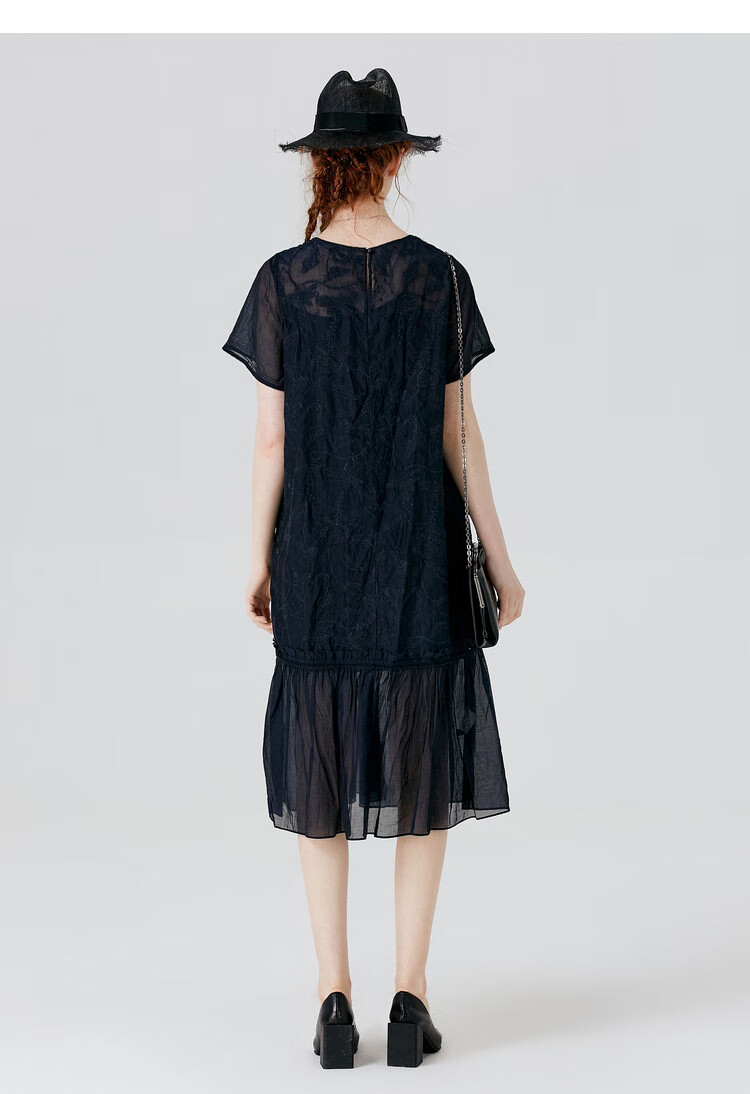 miidii谜底21春装复古优雅刺绣宽松棉连衣裙配内搭202ml1083深蓝花xl