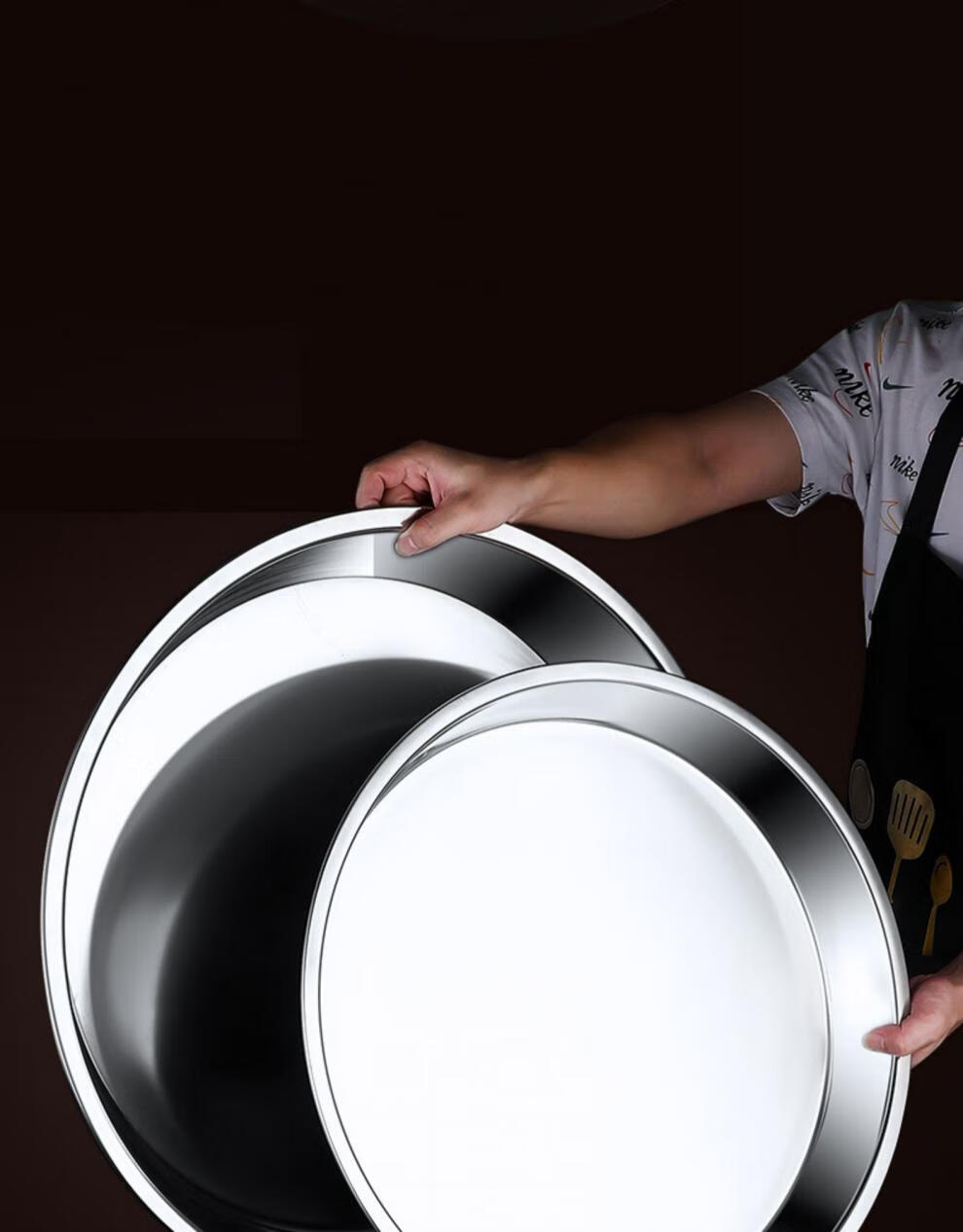 蒸煮侠 不锈钢盘子圆盘家用大号商用大盘鸡鱼头盘菜盘平盘浅盘圆形铁