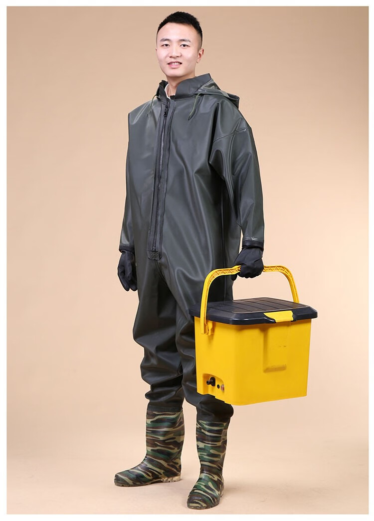 连体水靴裤户外涉水裤针织布全身下水裤雨天雨衣手套型38码