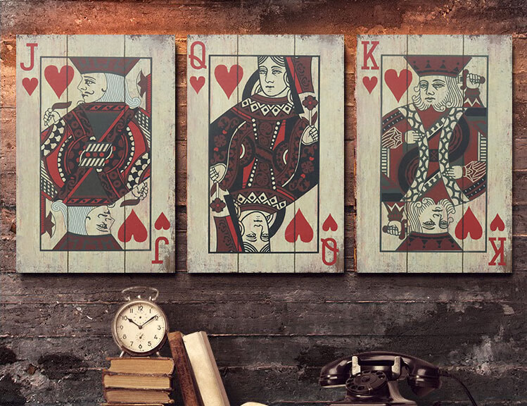 兰琦欧美式复古创意扑克牌木板画酒吧网咖休闲室墙面墙壁挂件装饰画
