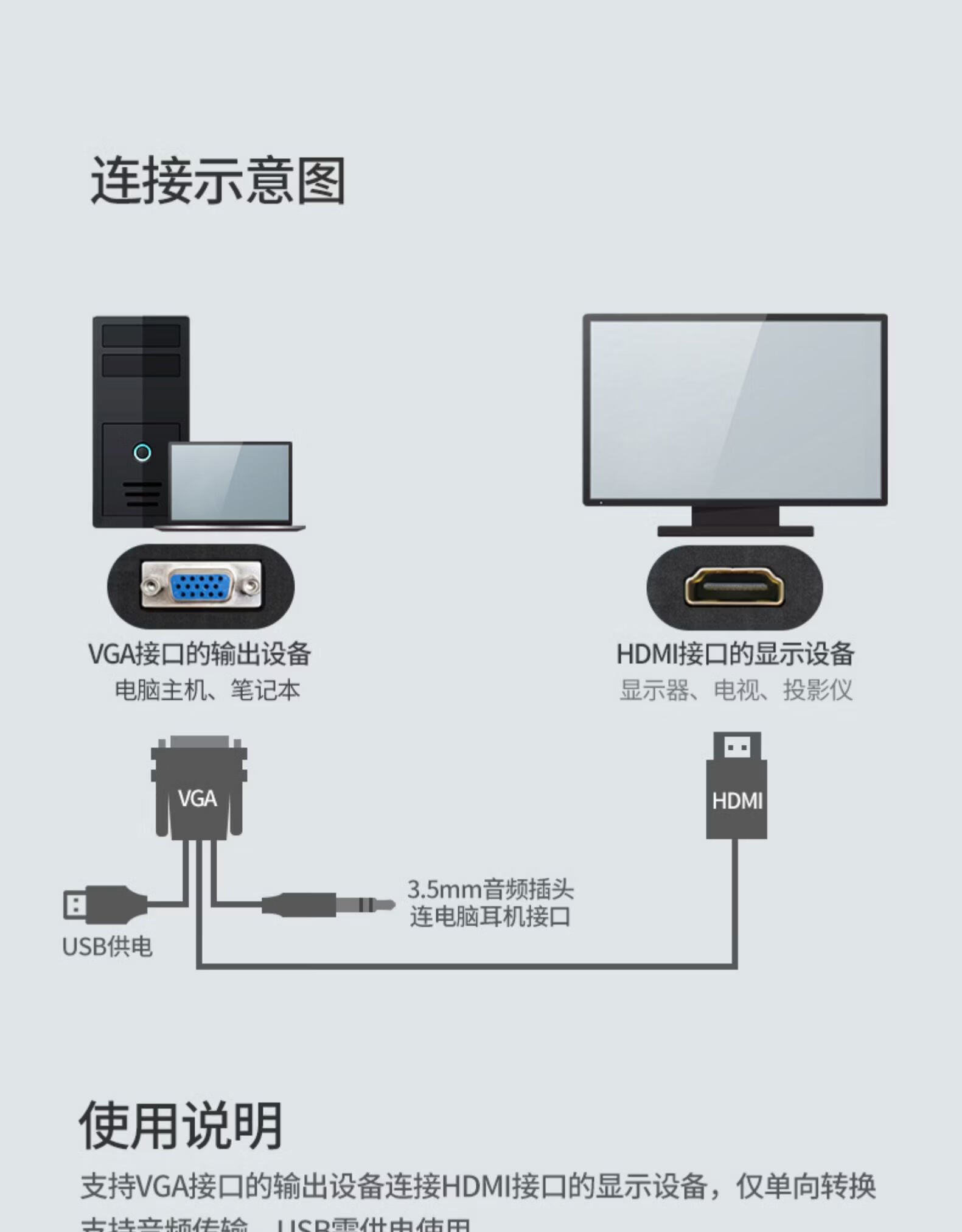 hdmi转vga转换器笔记本与投影多媒体vja连接线头显示器电脑电视 03款v
