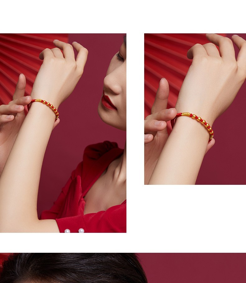 老凤祥款式周大福星足金999古法金珠黄金转运珠手链男女款路路通本命