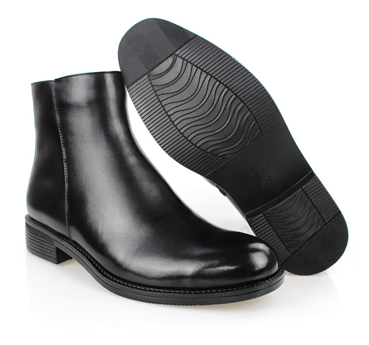 陆军作战鞋冬季绒皮棉鞋毛皮棉靴男黑色加厚羊毛防寒靴真皮圆头侧拉链