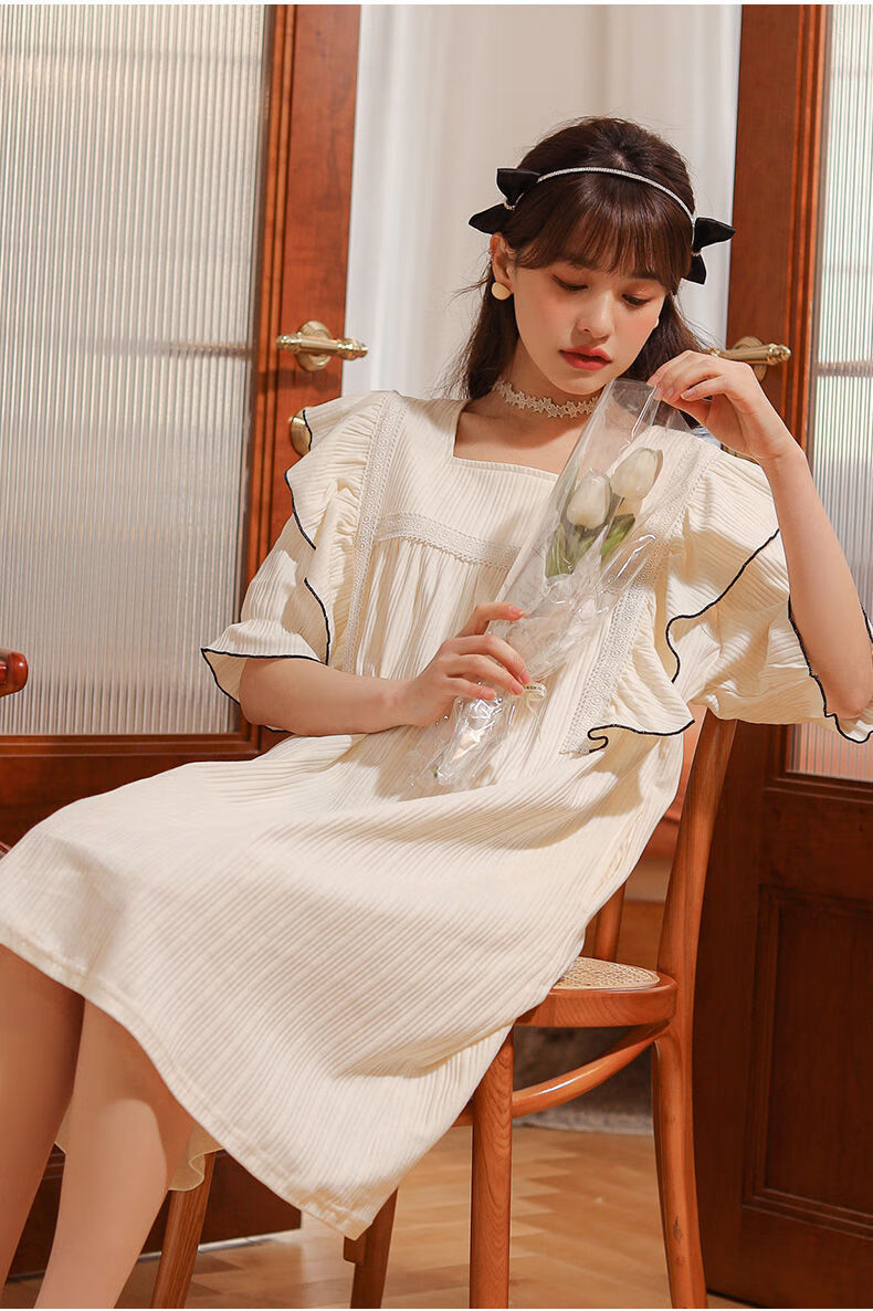 好品质女士夏季睡裙睡裙女夏季短袖公主风睡衣薄款夏天可爱少女家居服