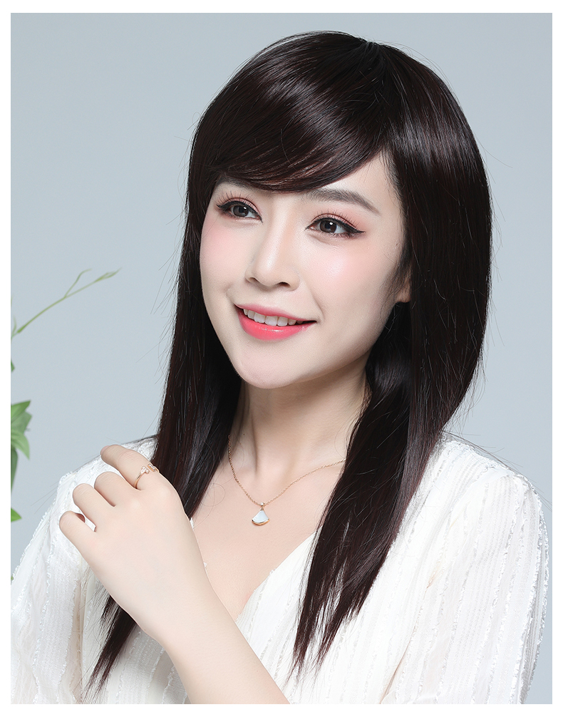 恒发 假发女长发长直发圆脸妈妈自然气质斜刘海修脸锁骨中长发型假