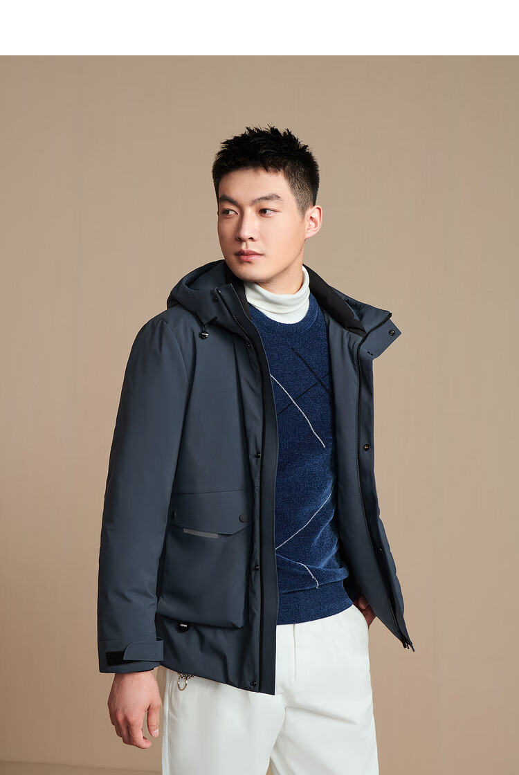 hla海澜之家2022白鹅绒羽绒服连帽外套男极光系列经典温暖90%鹅绒服上