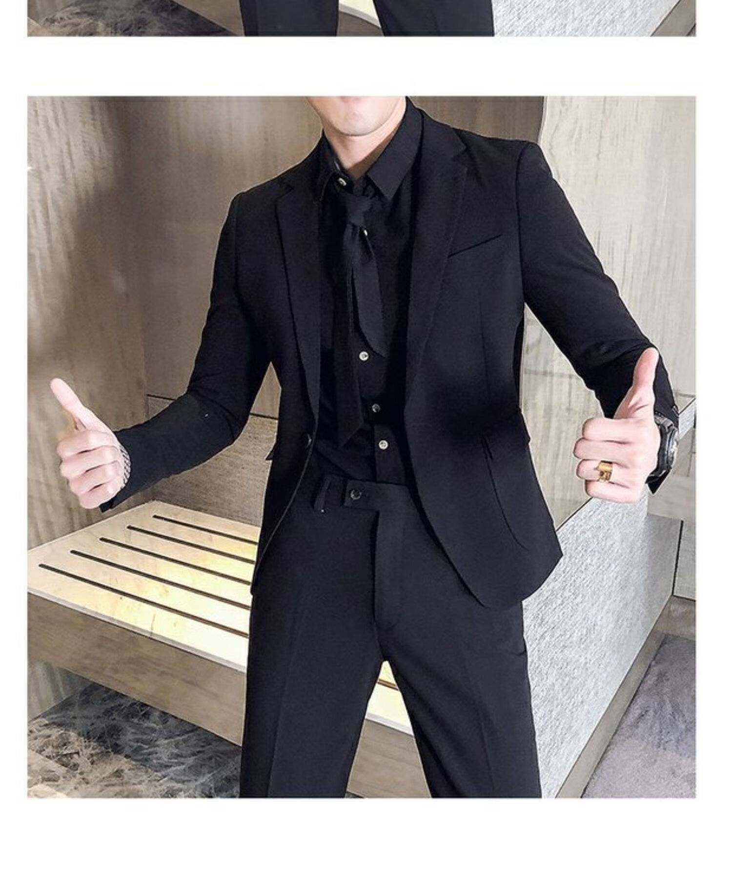 小西装男士套装韩版修身潮流新郎结婚痞帅气休闲西服外套男 黑色单西