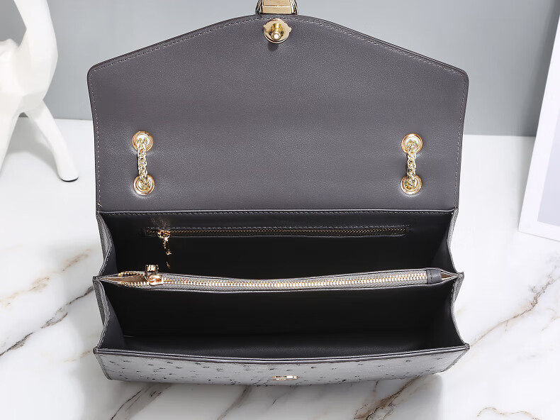 卡梵蒂鸵鸟皮女包包2021新款潮真皮蛇头包单肩斜挎包时尚百搭链条小方