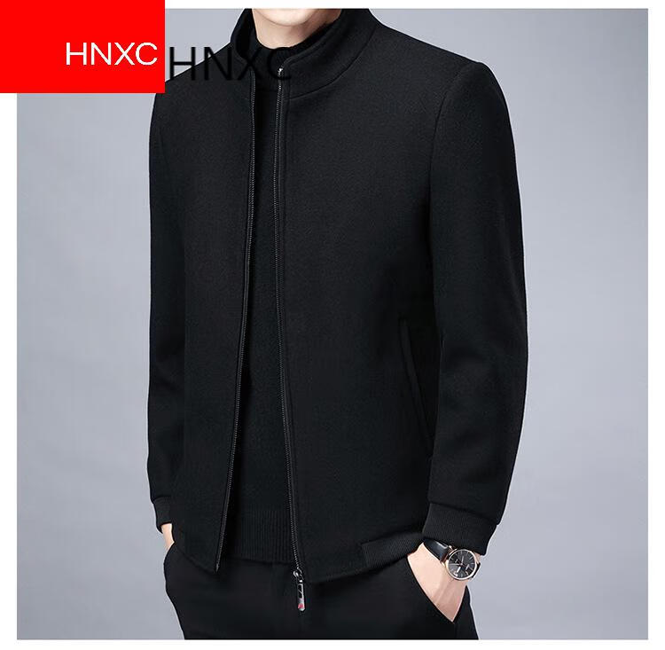 行政夹克hnxc 男士潮流短款夹克春秋款呢子外套男装毛呢外套中年羊毛