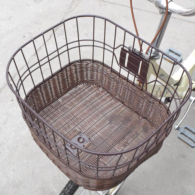 复古车篮日本自行车车筐仿藤编pe编织筐电动车前筐车篓子通用81号大圆