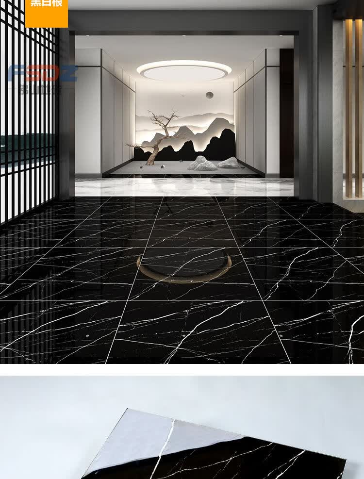 全抛釉瓷砖地板砖客厅红黑金花黑大理石防滑地砖800x800 黑白根 600*