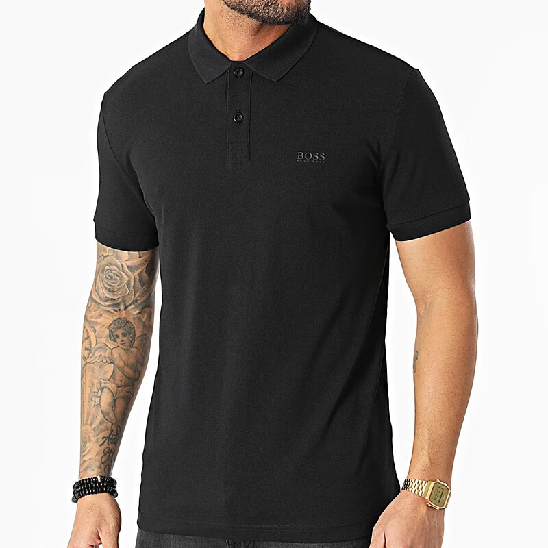 hugoboss雨果博斯夏季新款男士黑色品牌logo印花短袖polo衫t恤黑色2s