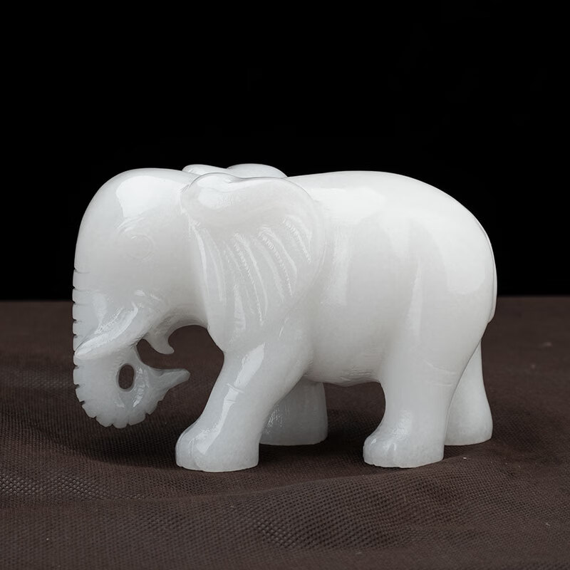 九州祥天然玉石大象摆件一对雕刻工艺玉雕办公室风水摆件客厅装饰品